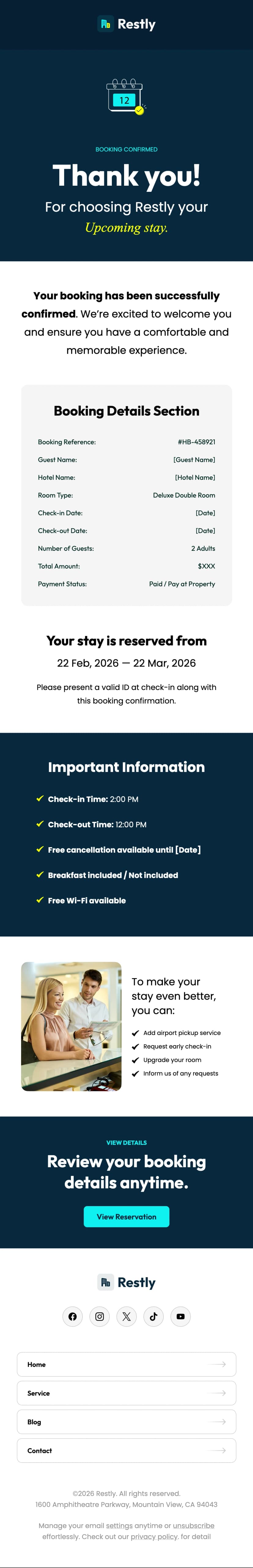Booking confirmation email template