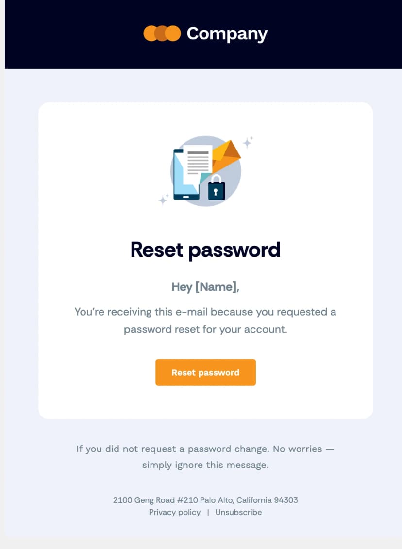 Change password email template