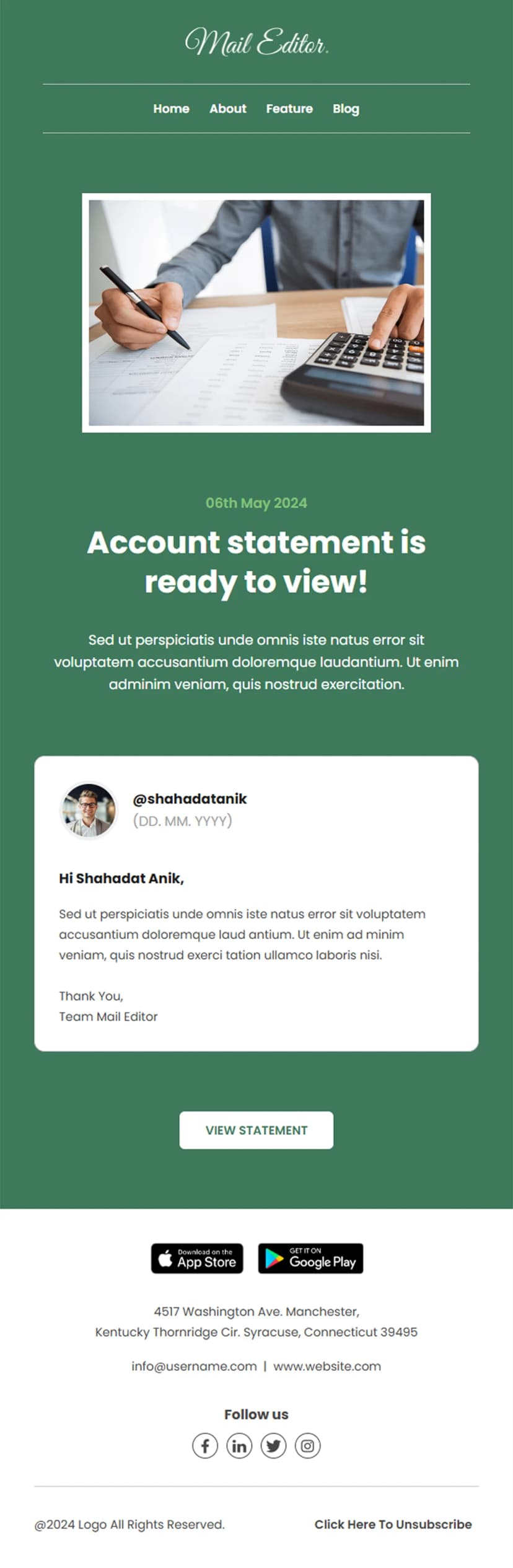Account Statement Notification Newsletter Template