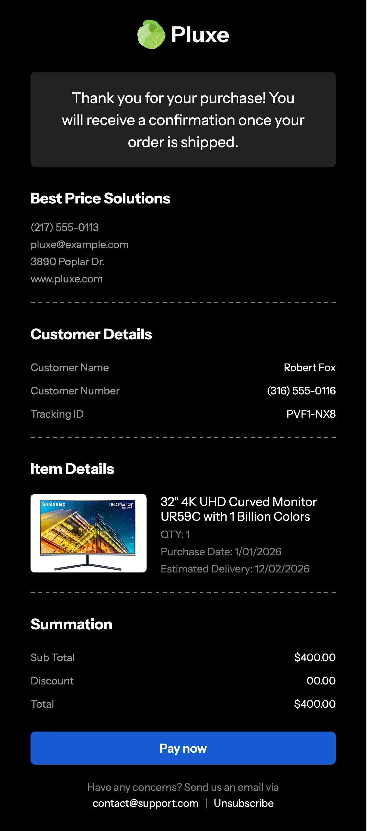 Free Order Confirmation Email Template