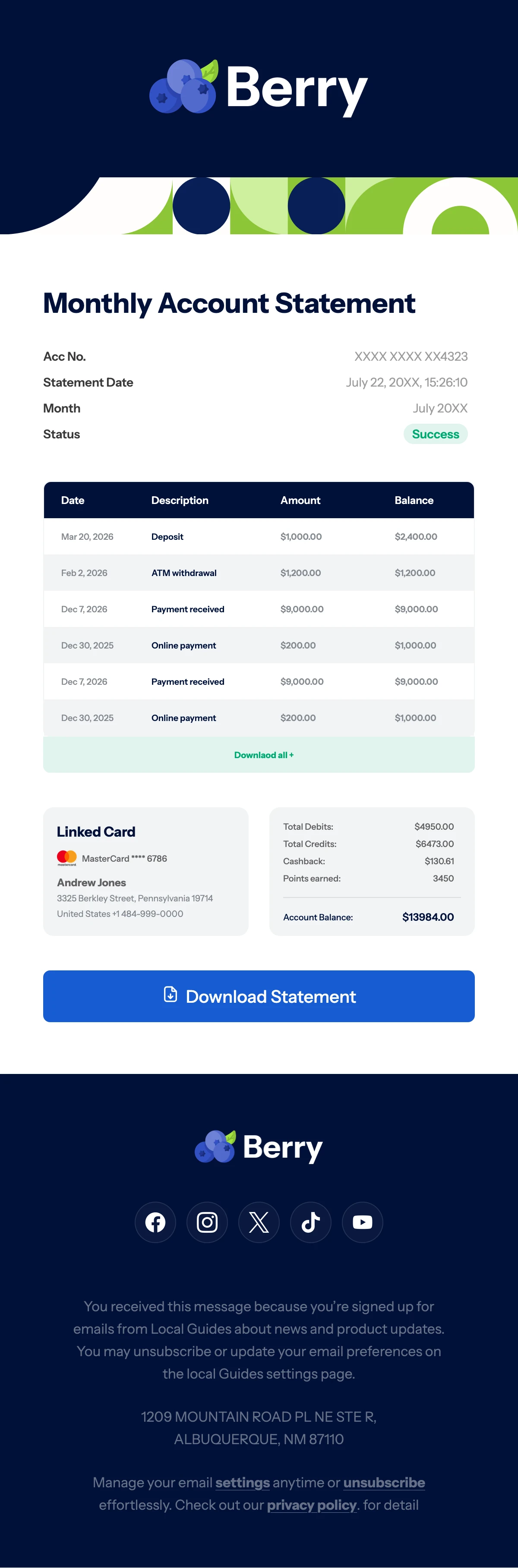 Bank Statement Email Template