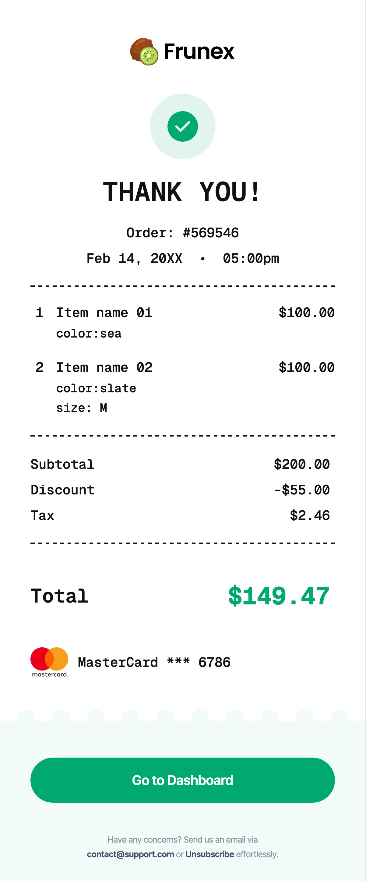 Order Receipt Email Template for any industry